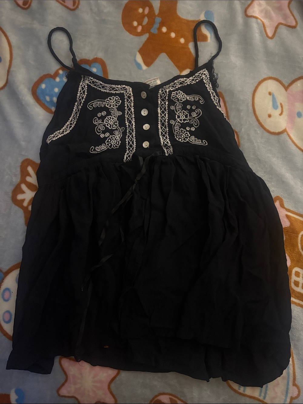 Women’s Black Embroidered Spaghetti Strap Top